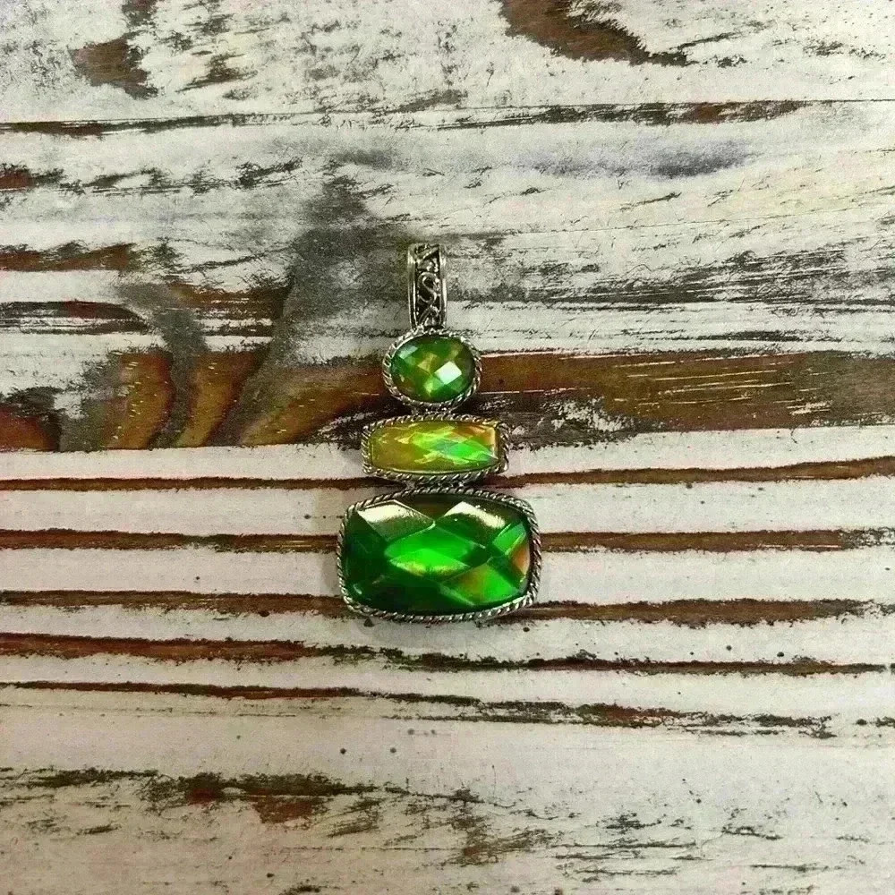 RMN signed Green rhinestone silver-tone Pendant